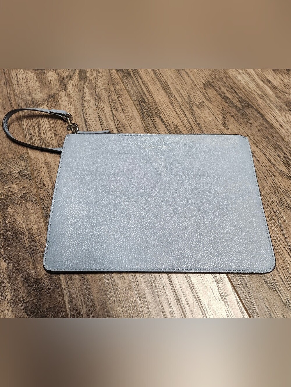 Calvin Klein Pebbled Leather Wristlet Clutch in Slate Blue Cornflower 6.5x9